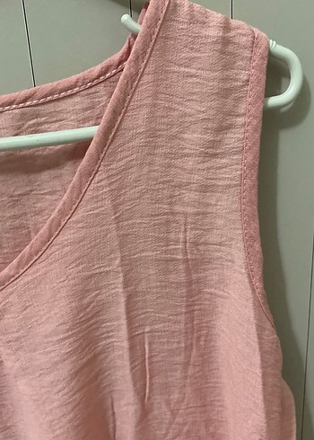 Pembe V Yaka Kolsuz Keten Kadın Atlet - Görsel 3