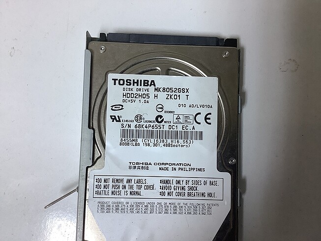 Toshiba 80 gb harddisk temiz