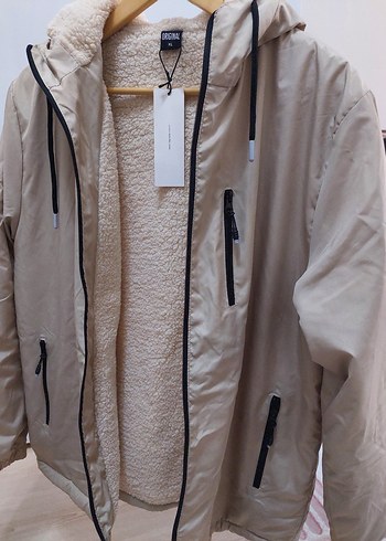 Bej Kadın Midi Kaban, Fermuarlı, Rahat Kesim - Görsel 2