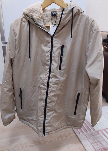 Bej Kadın Midi Kaban, Fermuarlı, Rahat Kesim - Görsel 5