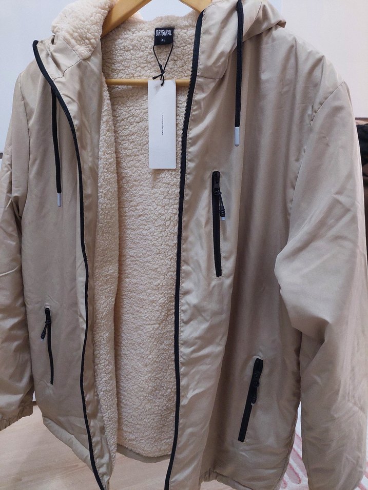 Bej Kadın Midi Kaban, Fermuarlı, Rahat Kesim - Görsel 2