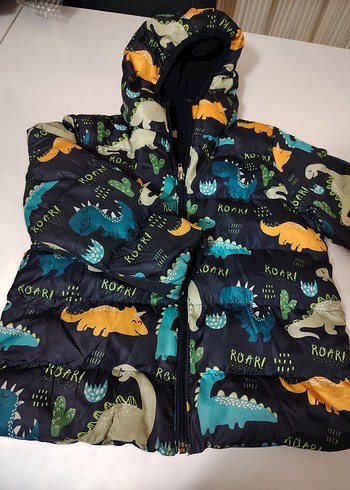 Kapüşonlu Dinozor Baskılı Erkek Çocuk Mont - Görsel 2