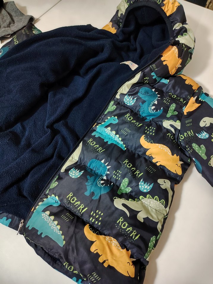 Kapüşonlu Dinozor Baskılı Erkek Çocuk Mont - Görsel 3