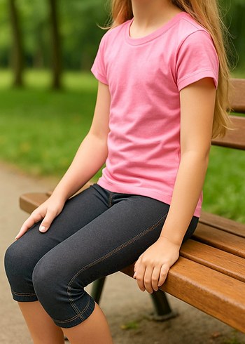 Kız Çocuk Gri Denim Tayt - Görsel 3