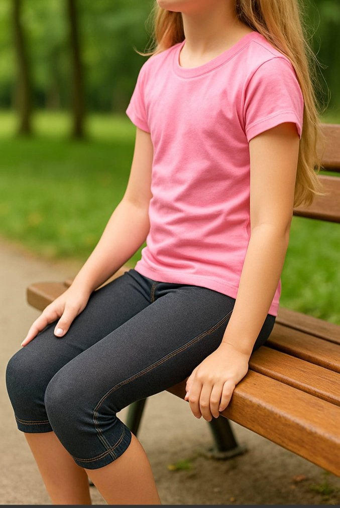 Kız Çocuk Gri Denim Tayt - Görsel 3