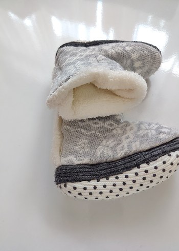 Çocuk Gri Örgü Sıcak Ev Terliği - Görsel 6