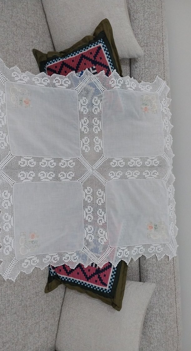 Nakışlı Beyaz dantel fiskos örtüsü - Görsel 2