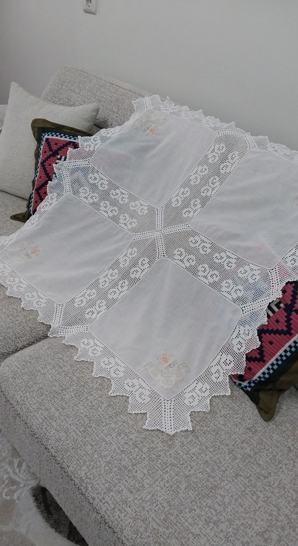 Nakışlı Beyaz dantel fiskos örtüsü - Görsel 4