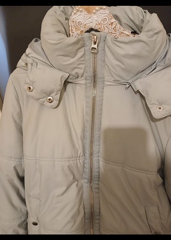 Zara Gri Kadın Midi Kaban, Yüksek Yaka, Fermuarlı