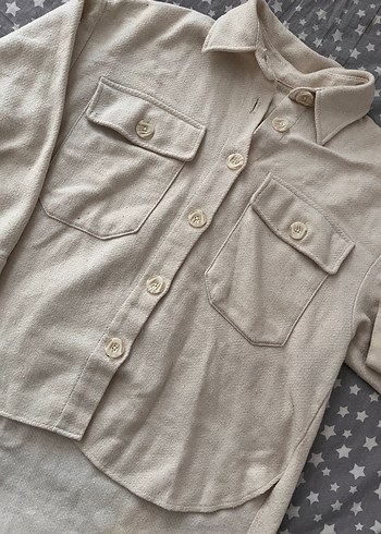 Bej Keten kadın kalın Gömlek Uzun Kollu - Görsel 3