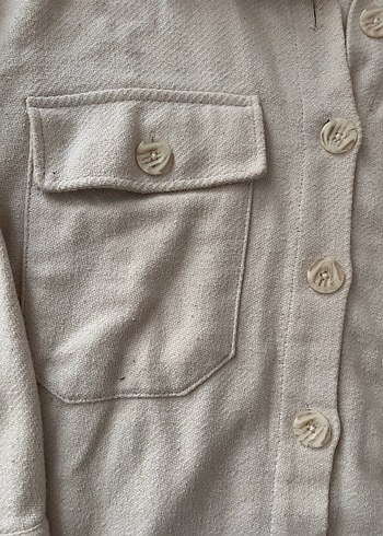 Bej Keten kadın kalın Gömlek Uzun Kollu - Görsel 4