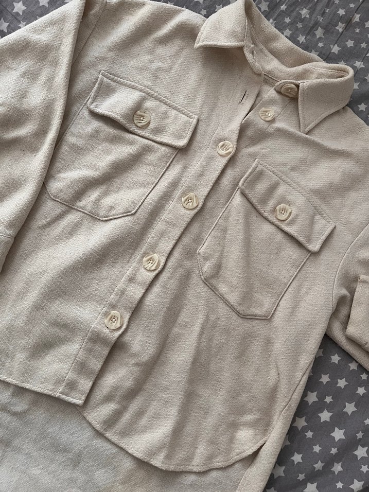 Bej Keten kadın kalın Gömlek Uzun Kollu - Görsel 3