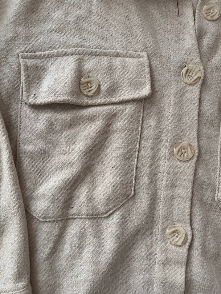 Bej Keten kadın kalın Gömlek Uzun Kollu - Görsel 4