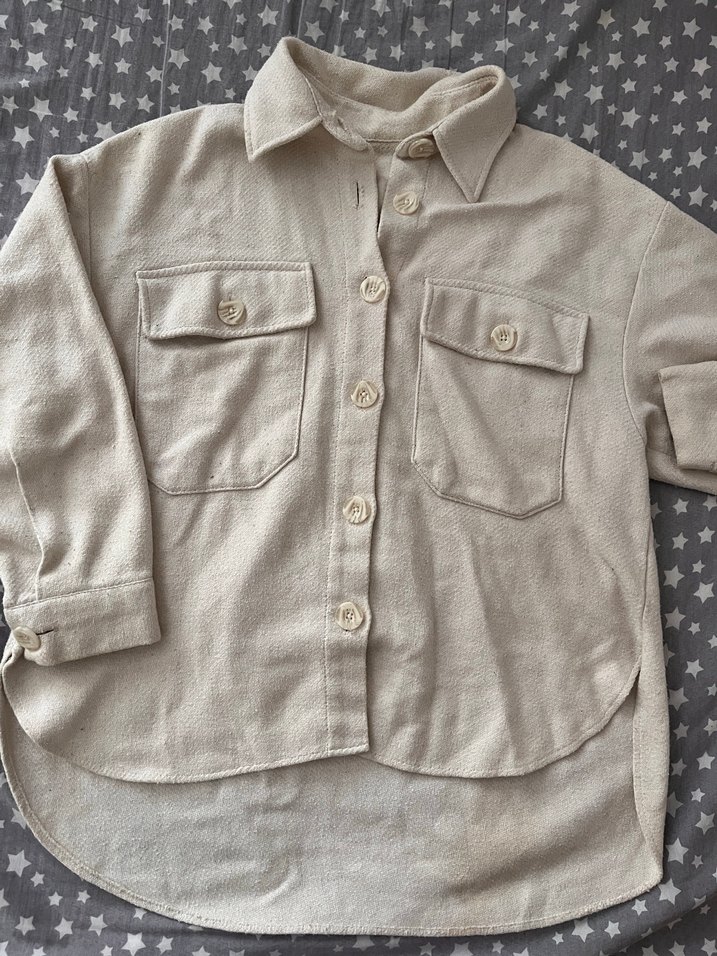 Bej Keten kadın kalın Gömlek Uzun Kollu - Görsel 2