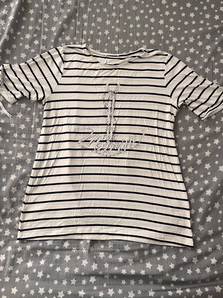 Zincir Detaylı Çizgili Tişört - Görsel 2