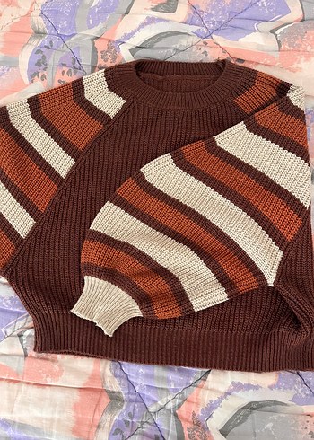 Bohem Tarz Kahverengi Boğazlı Triko Kazak - Görsel 4