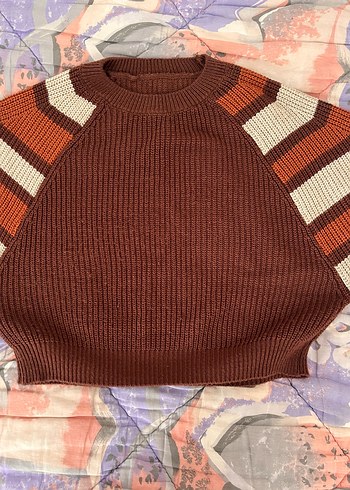 Bohem Tarz Kahverengi Boğazlı Triko Kazak - Görsel 5