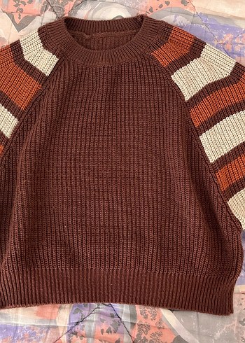 Bohem Tarz Kahverengi Boğazlı Triko Kazak - Görsel 3