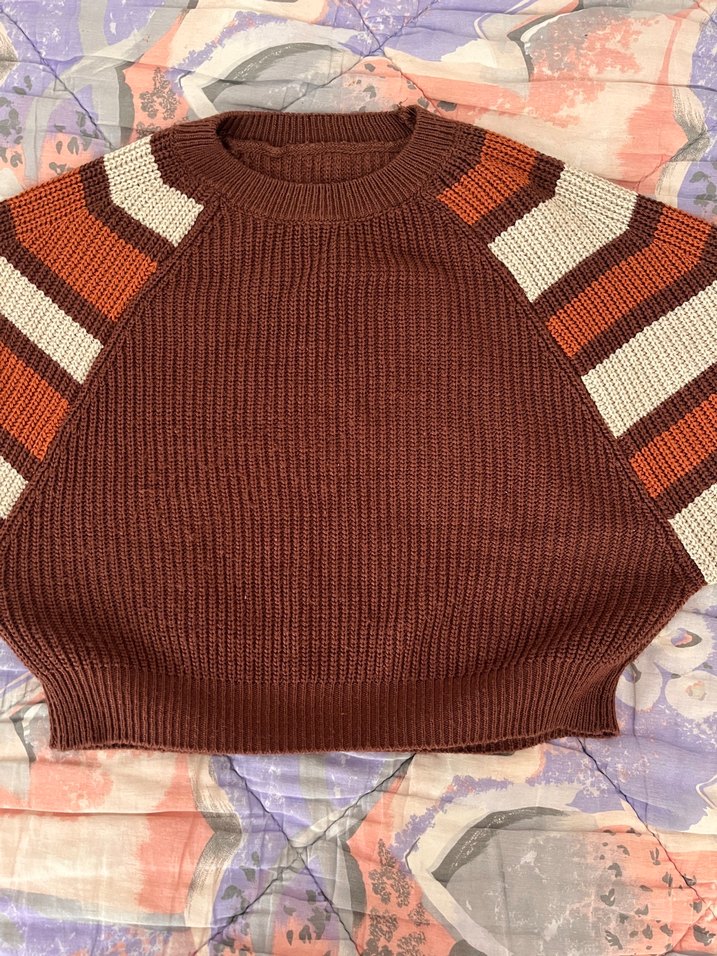 Bohem Tarz Kahverengi Boğazlı Triko Kazak - Görsel 5