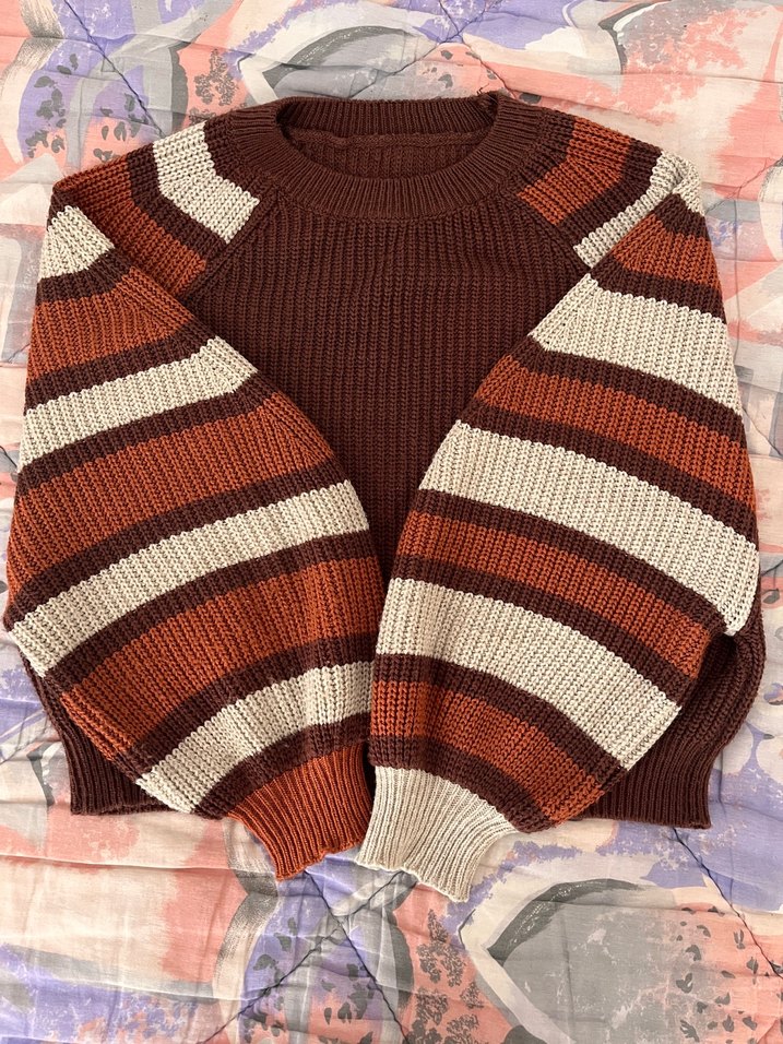 Bohem Tarz Kahverengi Boğazlı Triko Kazak - Görsel 2
