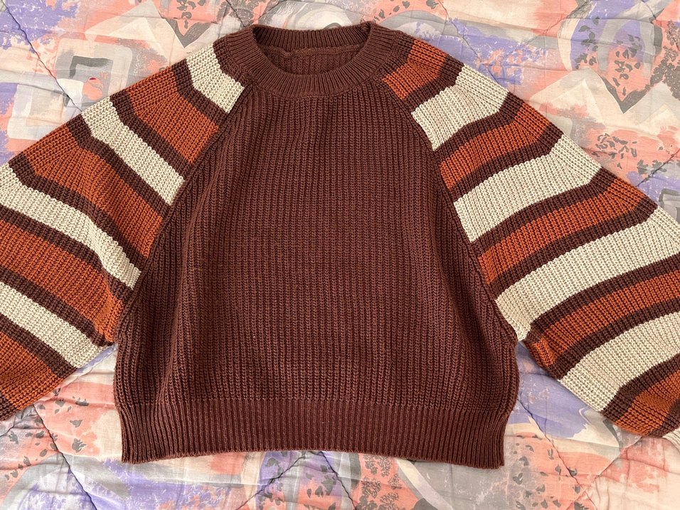 Bohem Tarz Kahverengi Boğazlı Triko Kazak - Görsel 3