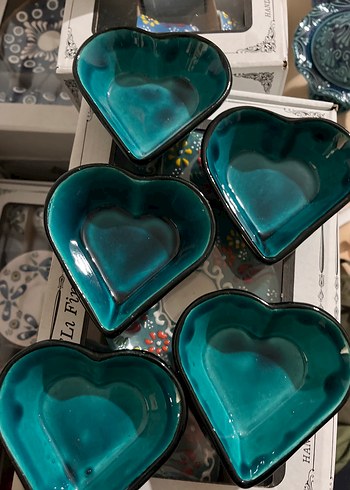 Porselen Turkuaz mini Kalp Şekilli çerezlik - Görsel 2