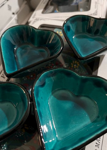 Porselen Turkuaz mini Kalp Şekilli çerezlik - Görsel 3