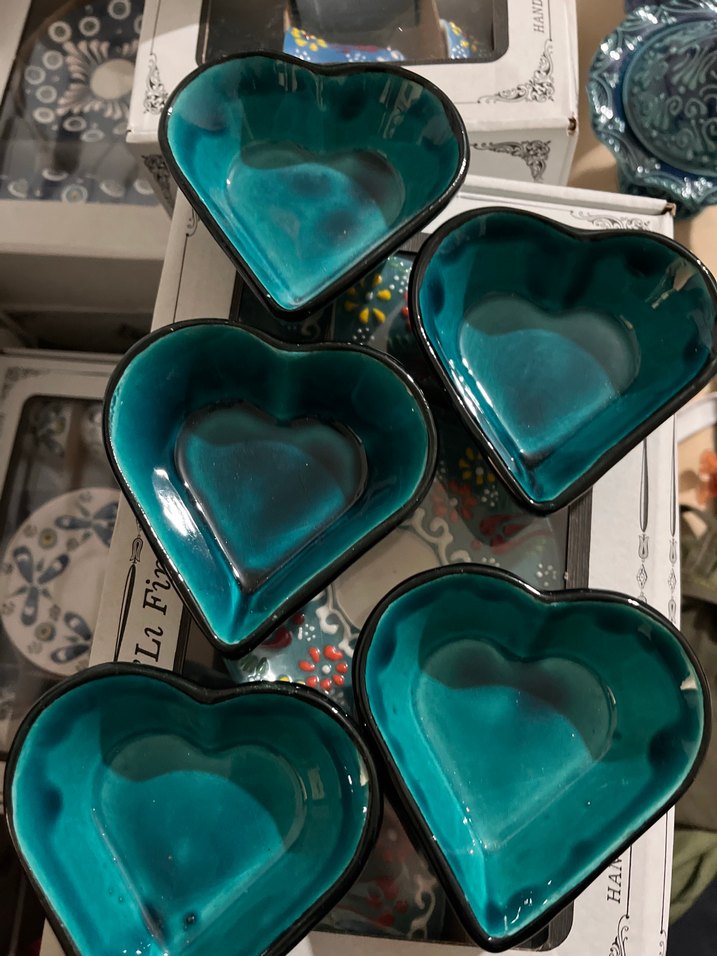 Porselen Turkuaz mini Kalp Şekilli çerezlik - Görsel 2