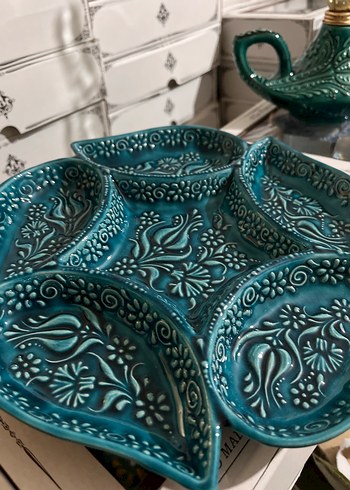 Porselen El İşçiliği Turkuaz Seramik Tabak - Görsel 2