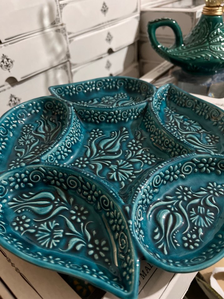 Porselen El İşçiliği Turkuaz Seramik Tabak - Görsel 2