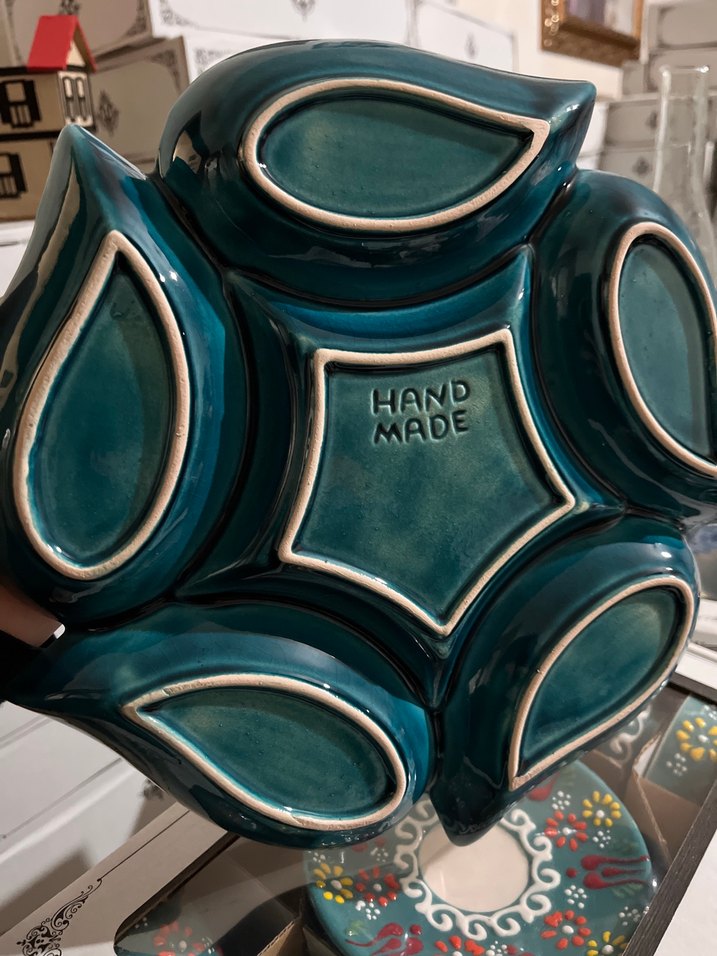 Porselen El İşçiliği Turkuaz Seramik Tabak - Görsel 3