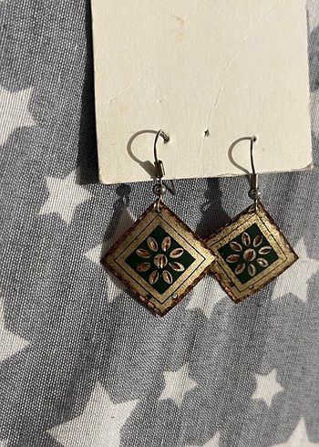 Yeşil Nakışlı Mini Bohem vintage Küpe - Görsel 2