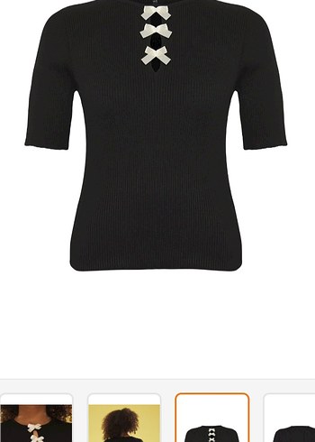 Düğmeli V Yakalı Siyah Kadın triko bluz - Görsel 3