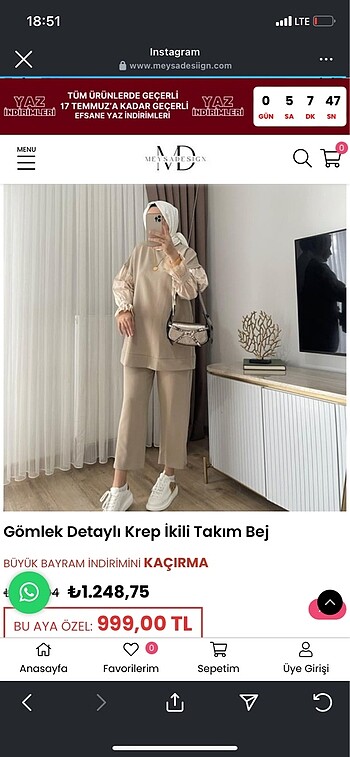 Krem tunik takım
