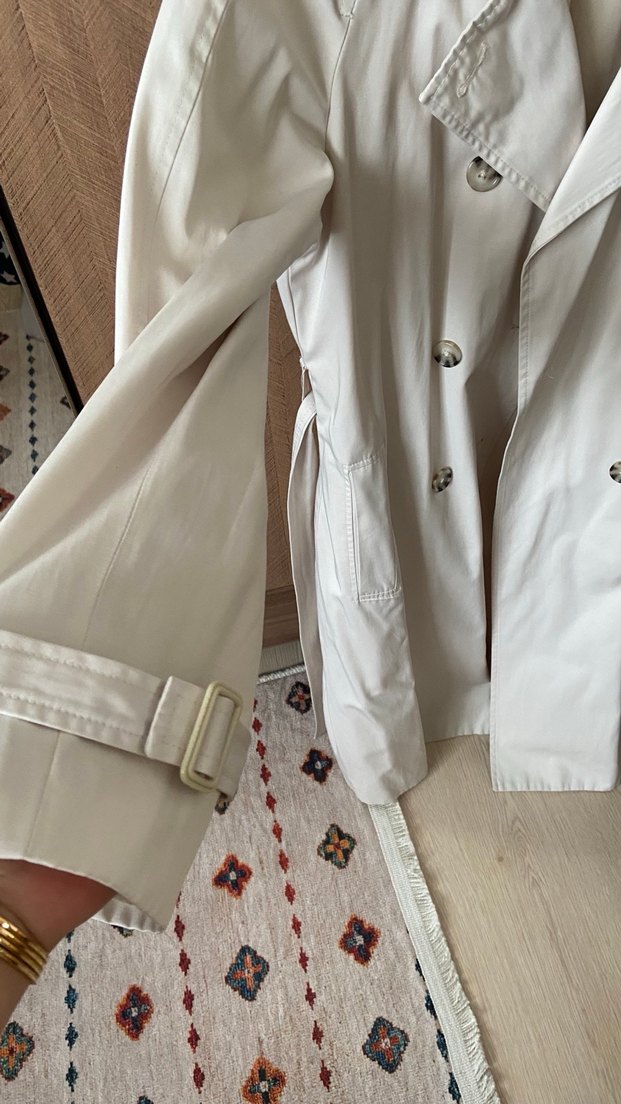 Bej Parlak Midi Kadın Trençkot - Görsel 3