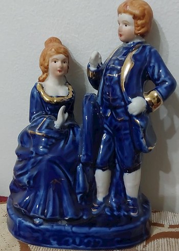 Mavi Vintage Çift Figürin