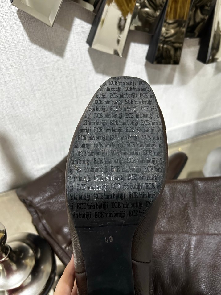 Kahverengi Orijinal Deri Dizüstü Topuklu Kadın Çizme - Görsel 5