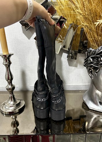 Siyah Kadın Deri Dizüstü Botlar - Görsel 6