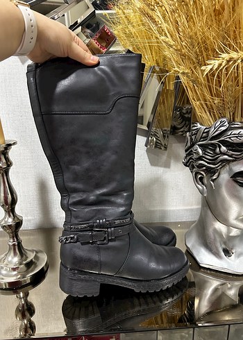 Siyah Kadın Deri Dizüstü Botlar - Görsel 4