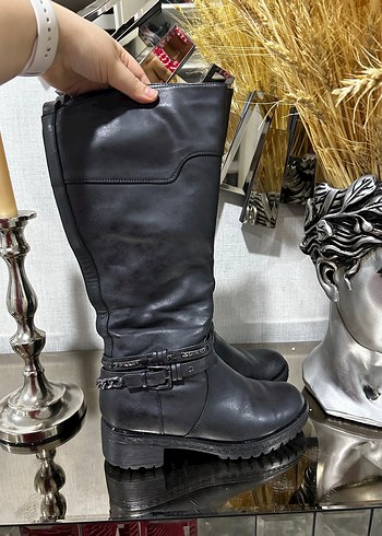 Siyah Kadın Deri Dizüstü Botlar - Görsel 5