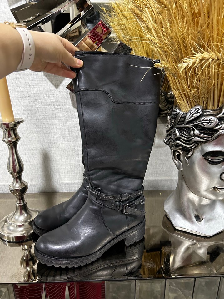 Siyah Kadın Deri Dizüstü Botlar - Görsel 2