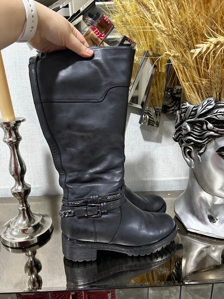 Siyah Kadın Deri Dizüstü Botlar - Görsel 5