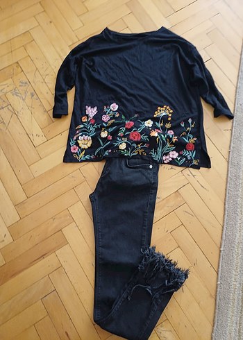 28 Beden mavi Renk Kadın Gri Kot Pantolon, Kemerli, Midi Boy
