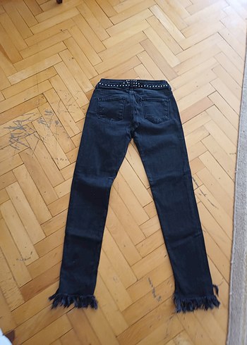 Kadın Gri Kot Pantolon, Kemerli, Midi Boy