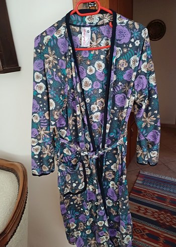 Uzun Bohem Kadın Sabahlık Mor Çiçekli