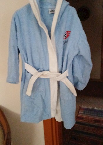 Kapşonlu Erkek Çocuk Bornoz - Mavi - Görsel 7