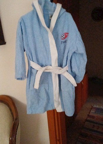 Kapşonlu Erkek Çocuk Bornoz - Mavi - Görsel 3