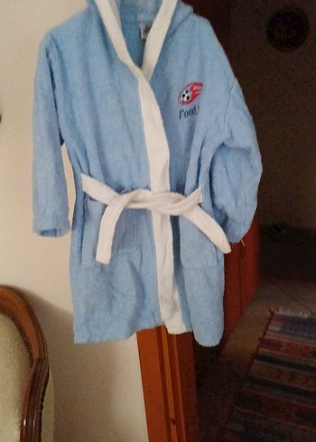 Kapşonlu Erkek Çocuk Bornoz - Mavi - Görsel 4