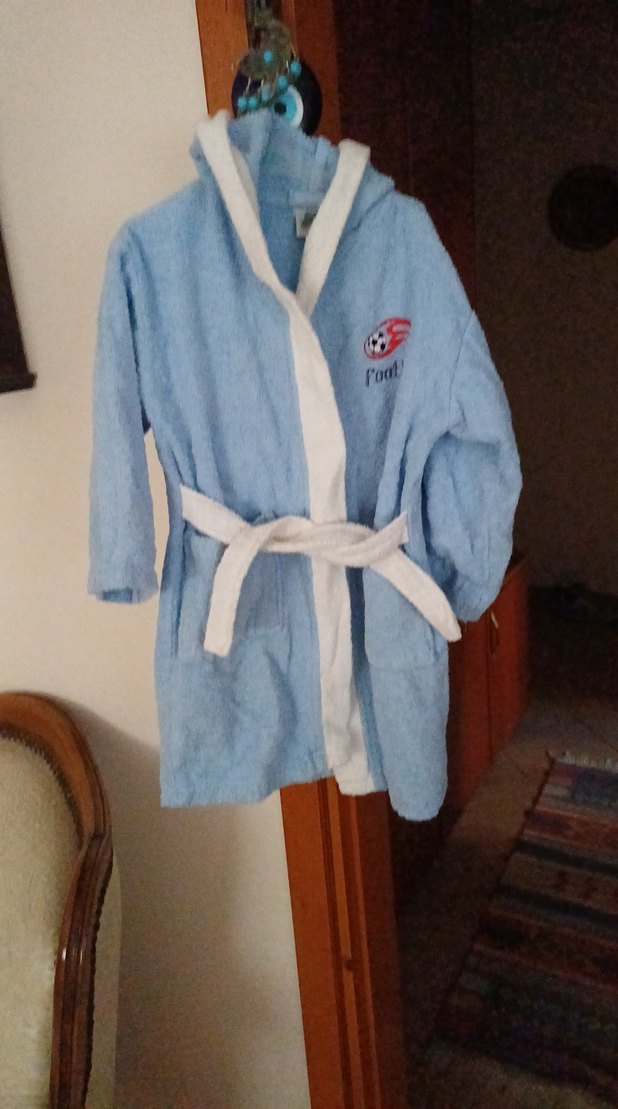 Kapşonlu Erkek Çocuk Bornoz - Mavi - Görsel 3