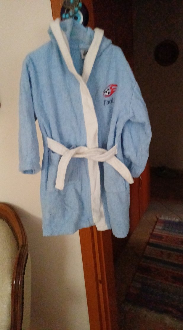 Kapşonlu Erkek Çocuk Bornoz - Mavi - Görsel 4